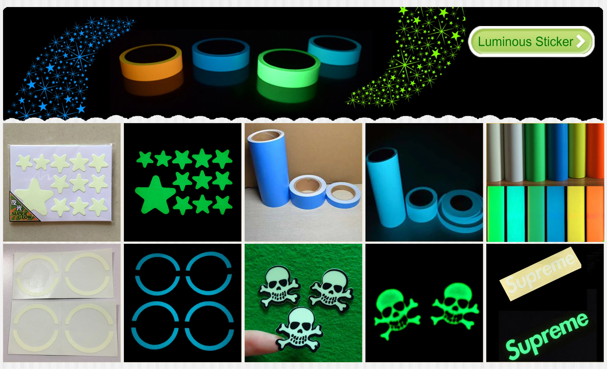 Custom Design Glow Sticker In The Dark Green Light Alphabet Letter Kiss