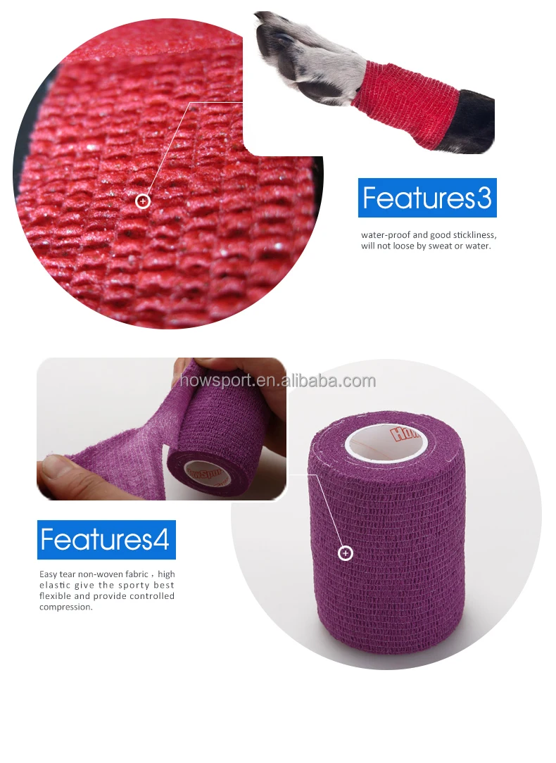 Elastic Breathable Vet Wrap Cohesive Surgical For Dog Self Adherent