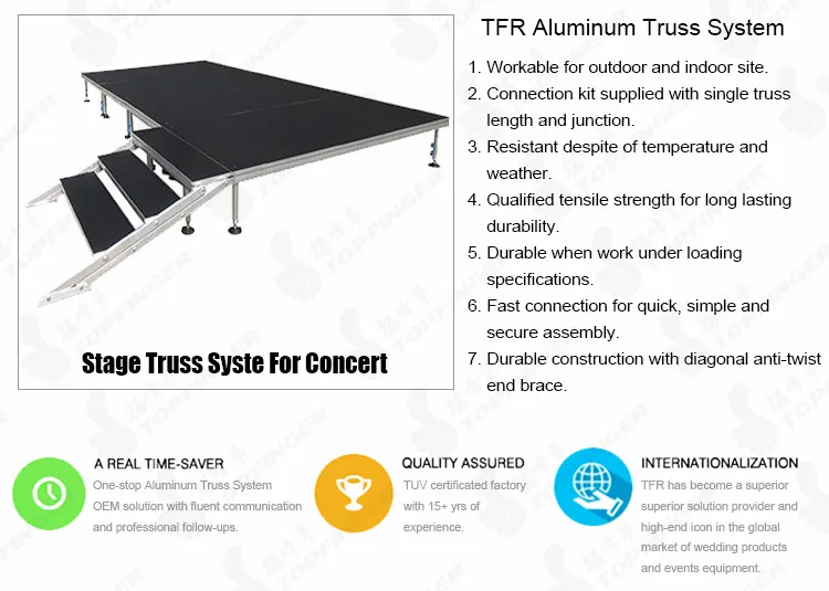 Topfinger 2024 good price Customized aluminum portable concert stage platform outdoor concert podium black scene stage