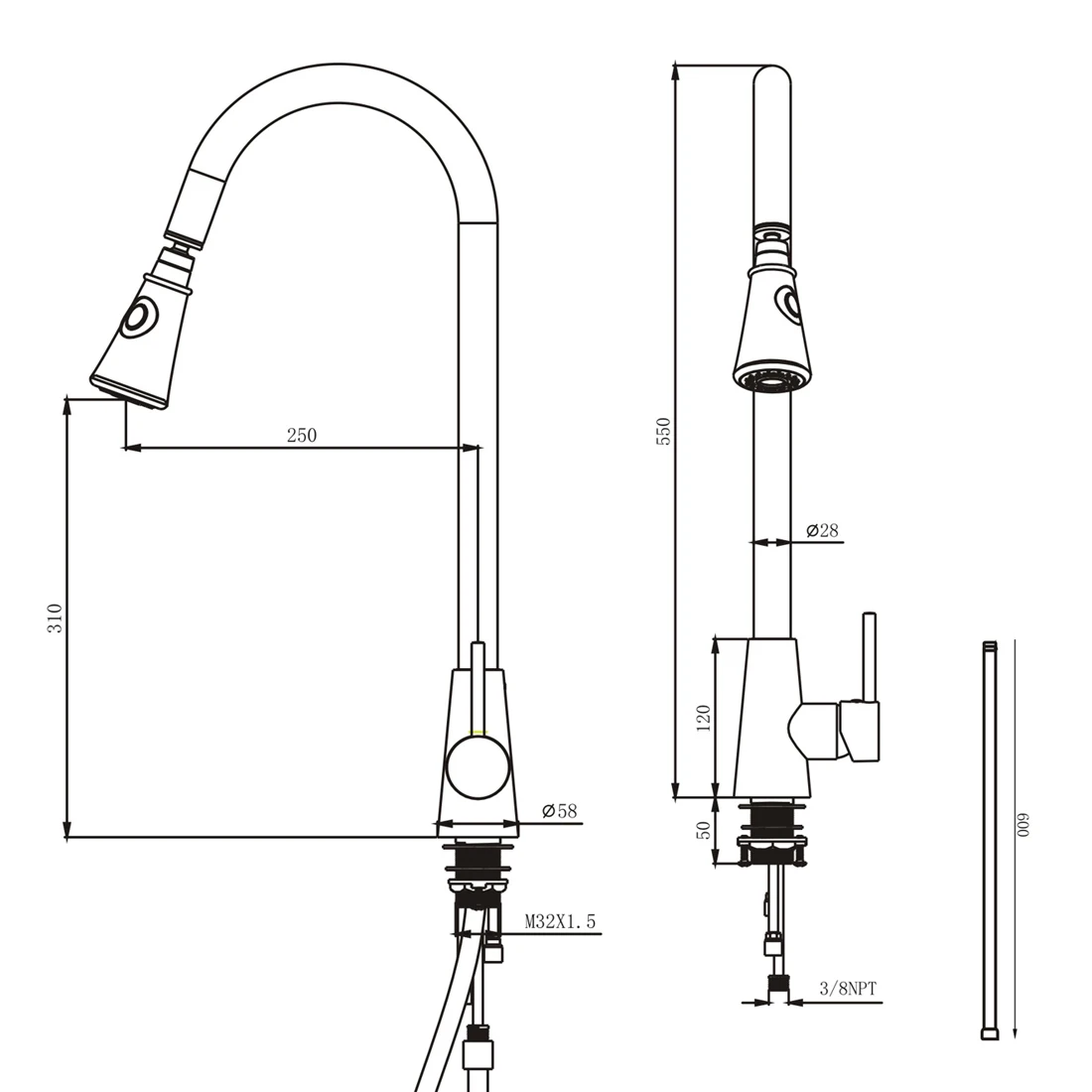 Popular Bar Faucets with Pull Down Sprayer Watersaving Brushed Steel Kitchen Tap