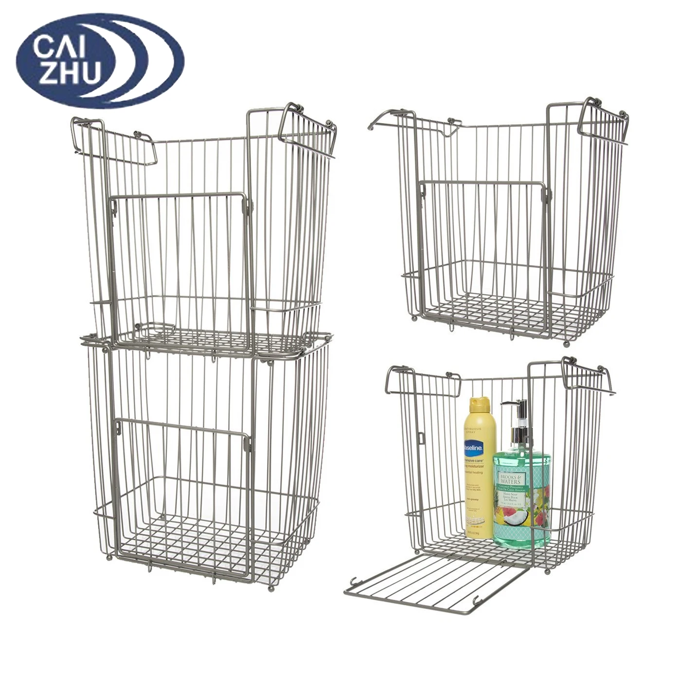 Large Metal Wire Stackable Baskets For Organizing Pantry Closet