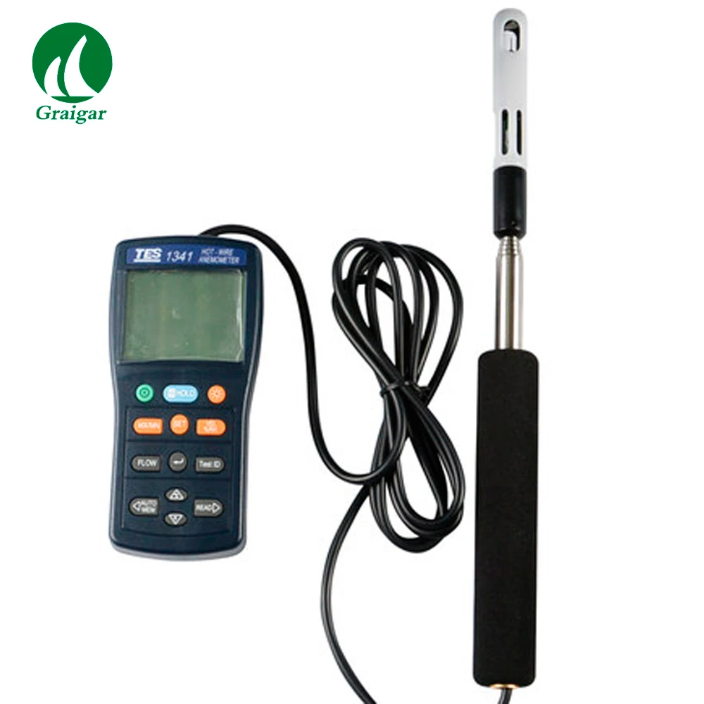Tes1341 Hot Wire Anemometer Sensor Digital Flow Volume Tester,0.1 To