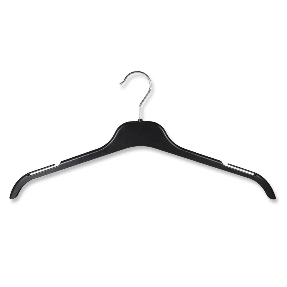 Inspring Black Plastic Coat Hangers With Skirt / Strap Loop & Metal