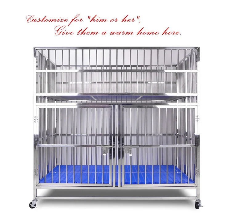 dog crate 2 door folding stainless steel pet cage puppy kennel house with plastic tray