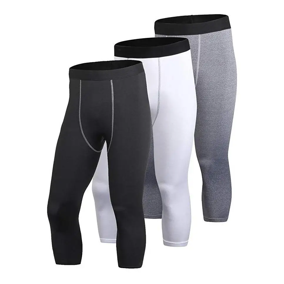 Men Running Tights Compression 3/4 Shorts Baselayer Cool Dry Sports