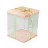Wholesale candy clear white cardboard plastic rectangular wedding birthday cake box with ribbon