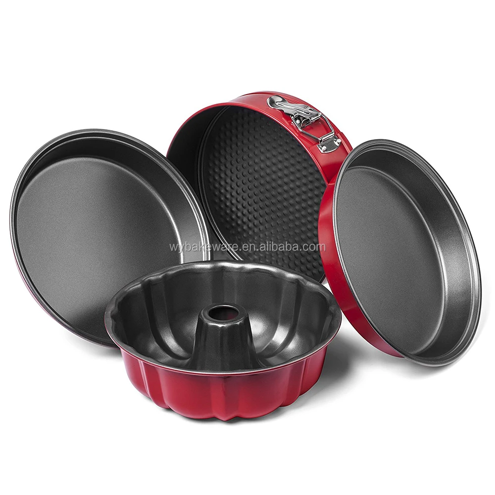 
BK-D6075 Okay Kitchenware 4 Piece Nonstick Cake Pans Set with 9'Round Cake form, 9'Springform and 10' Bundt Pan 