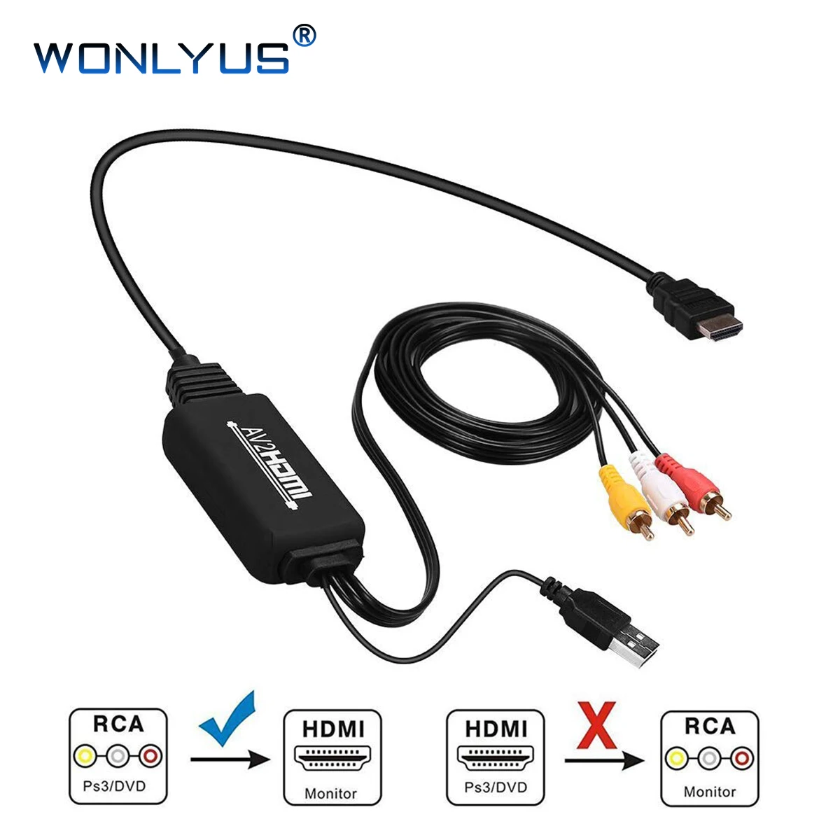 Av To Hdmi Converter Adapter Cable,Rca To Hdmi Adapter,Rca
