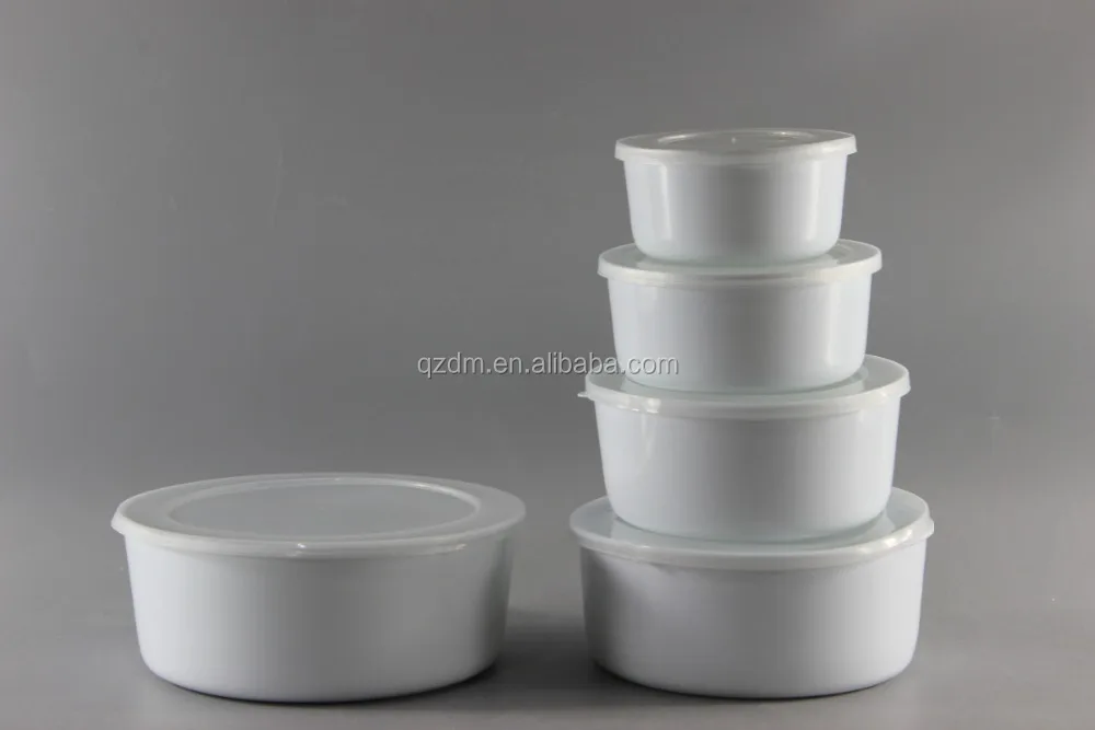 5pcs White Plastic Storage Container Bowl Sets With Lids
