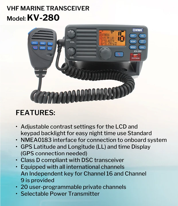 Kv280 Vhf Dsc Marine Transceiver/marine Twoway Vhf Radio/boat Use