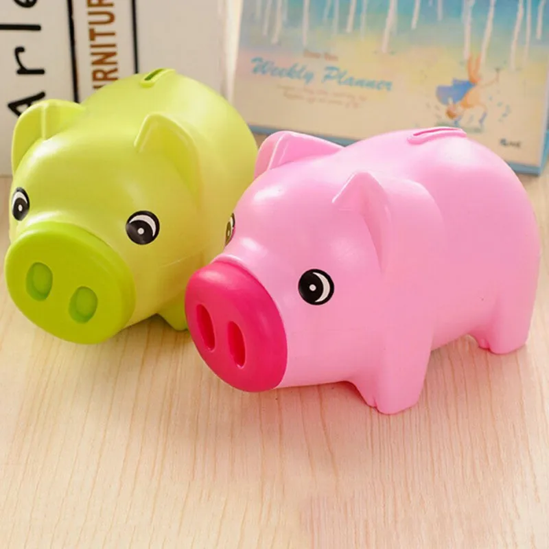 pink plastic piggy bank