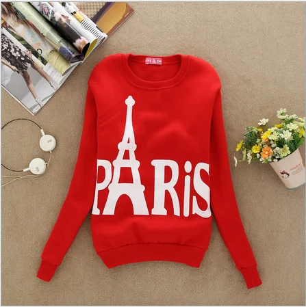 2016 Fashion Spring Fall Women s Wear Long Sleeved Slim Sweatshirts Printed Paris Pullover Sweatshirts Student