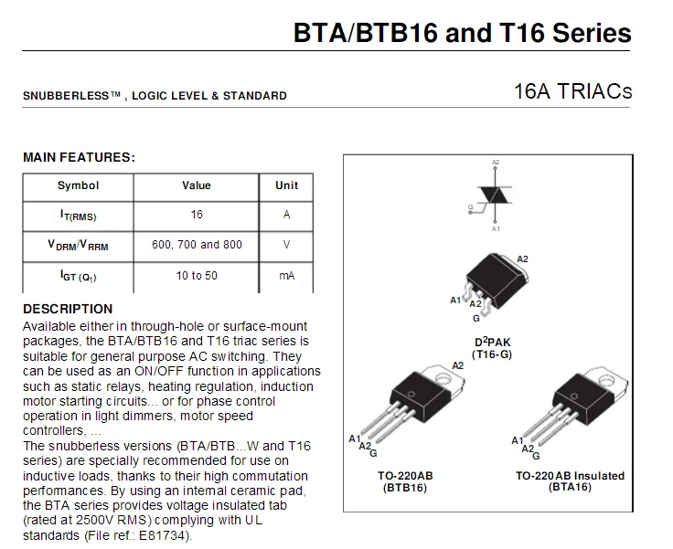 Btb16 600bw схема