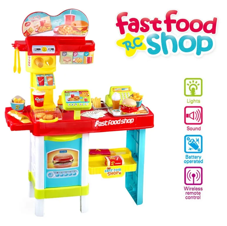 Smart Happy Pretend Kitchen Shop Toy Set With Led Billboard/rc Dining Table/cash Register Buy