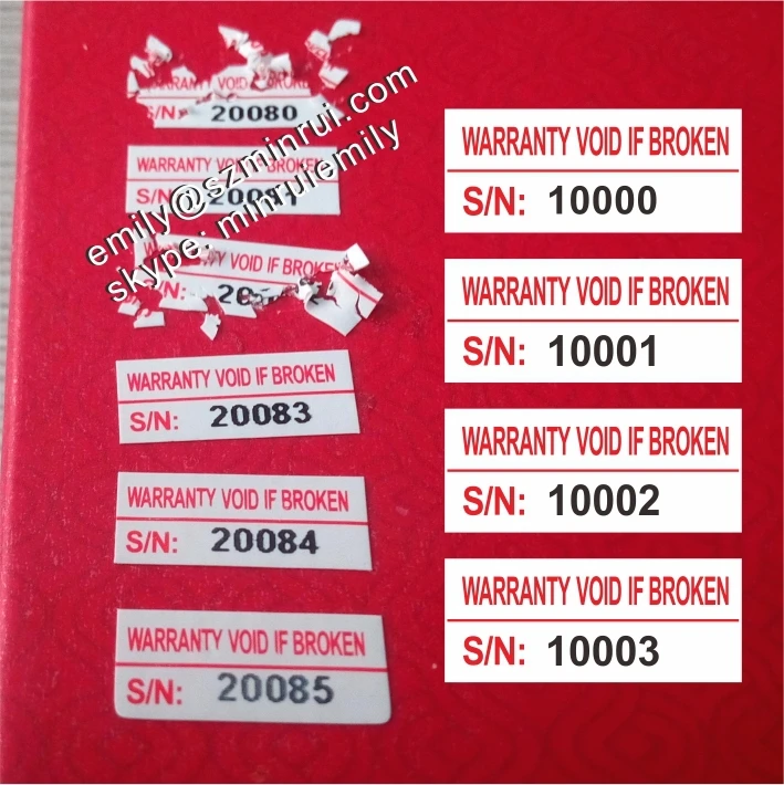 8mm warranty stickers ultra destructible labels WITH SERIALS TAMPER EVIDENT 1000 