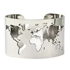 World Map Cut-out Cuff Bangle Bracelet Travel Peace Jewelry Stainless Steel 40mm Wide Laser Engraving Fine Polished Circle Angle