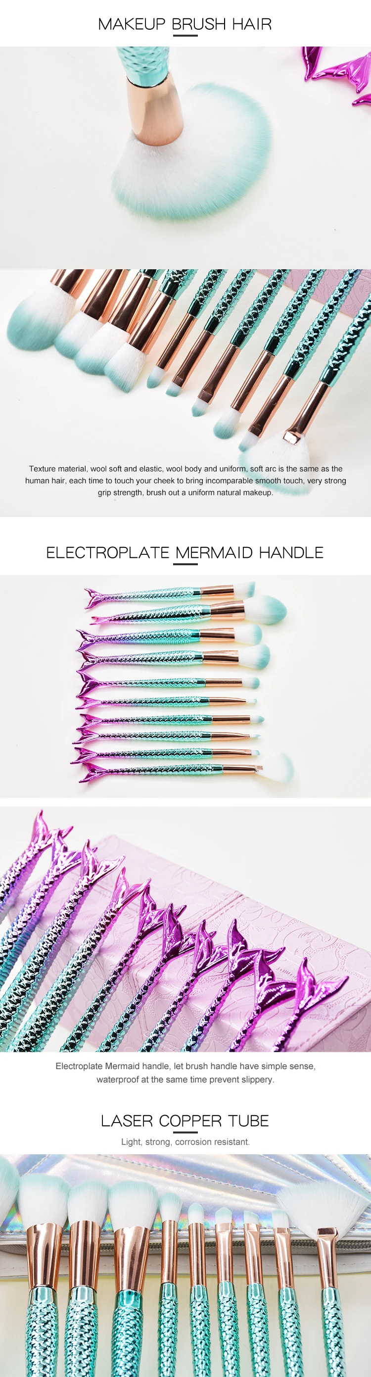 2018 Professional Mermaid Fish Tail Unicorn Makeup brushes Set