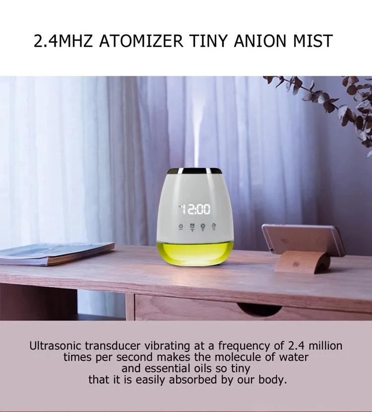 2017 best price ultrasonic aromatherapy diffuser/Alarm Clock air humidifier with 1 year warranty