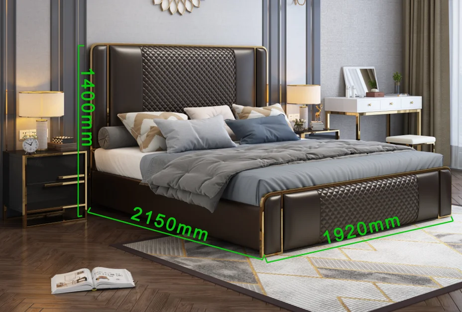 Italian Luxury Style Bedroom Furniture Set Modern Leather King Size Bed