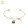 Fashion Heart And Key Charms Personalized Women Rose Gold Stainless Steel Bracelet Cuff