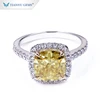 Tianyu gems 8*8mm yellow color cushion ice cut moissanite main stone 14k/18k gold platinum material ring