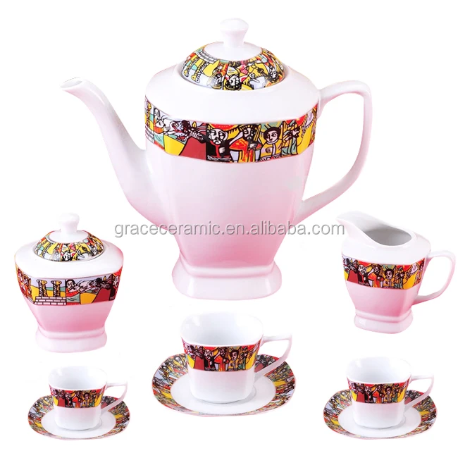 2019 Ethiopian Art Tibet Saba Tea Set 17pcs Ceramic Tea Set Made In