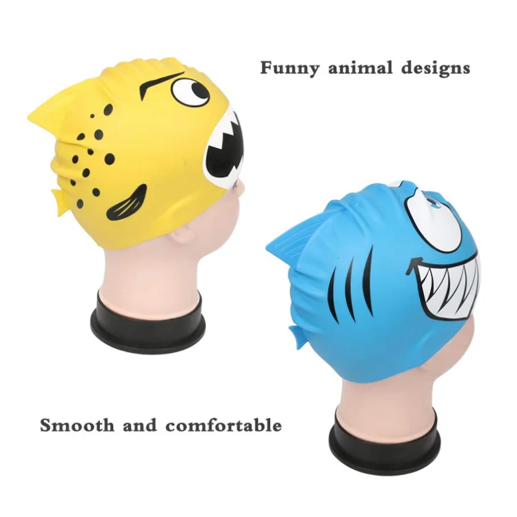 Fun Design Shark Child Silicone Toddler Swim Cap for Boys Girls