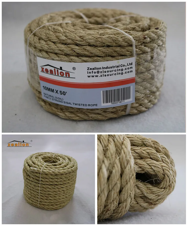Popular And Excellent 3 Strands Sisal Rope 16mm 10mm Nylon Oiled Sisal