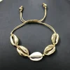 LS-D1072 Wholesale One Full Metallic Shell In Boho Style Sea Side Jewelry White Cowrie Shell Macrame Bracelet