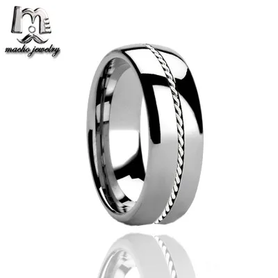Hombre Tungsteno Carburo de Tungsteno de Anillo de Tungsteno Anillo De Boda Anillo Plateado embutido