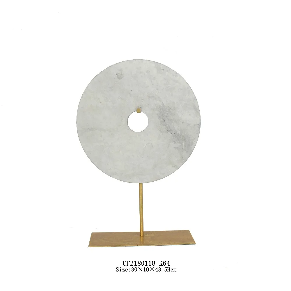 Matt White Round Marble Statue with Metal Base Tabletop Home Decor details