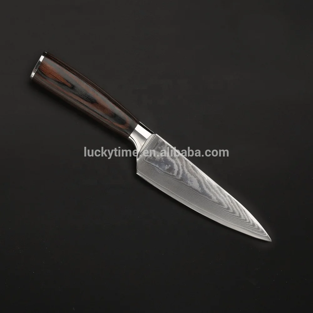 Luckytime DMS-LT01C10, damascus đầu bếp 6 inch Nhật Bản dao với pakka gỗ xử lý, 10cr15comov với 67 lớp thép