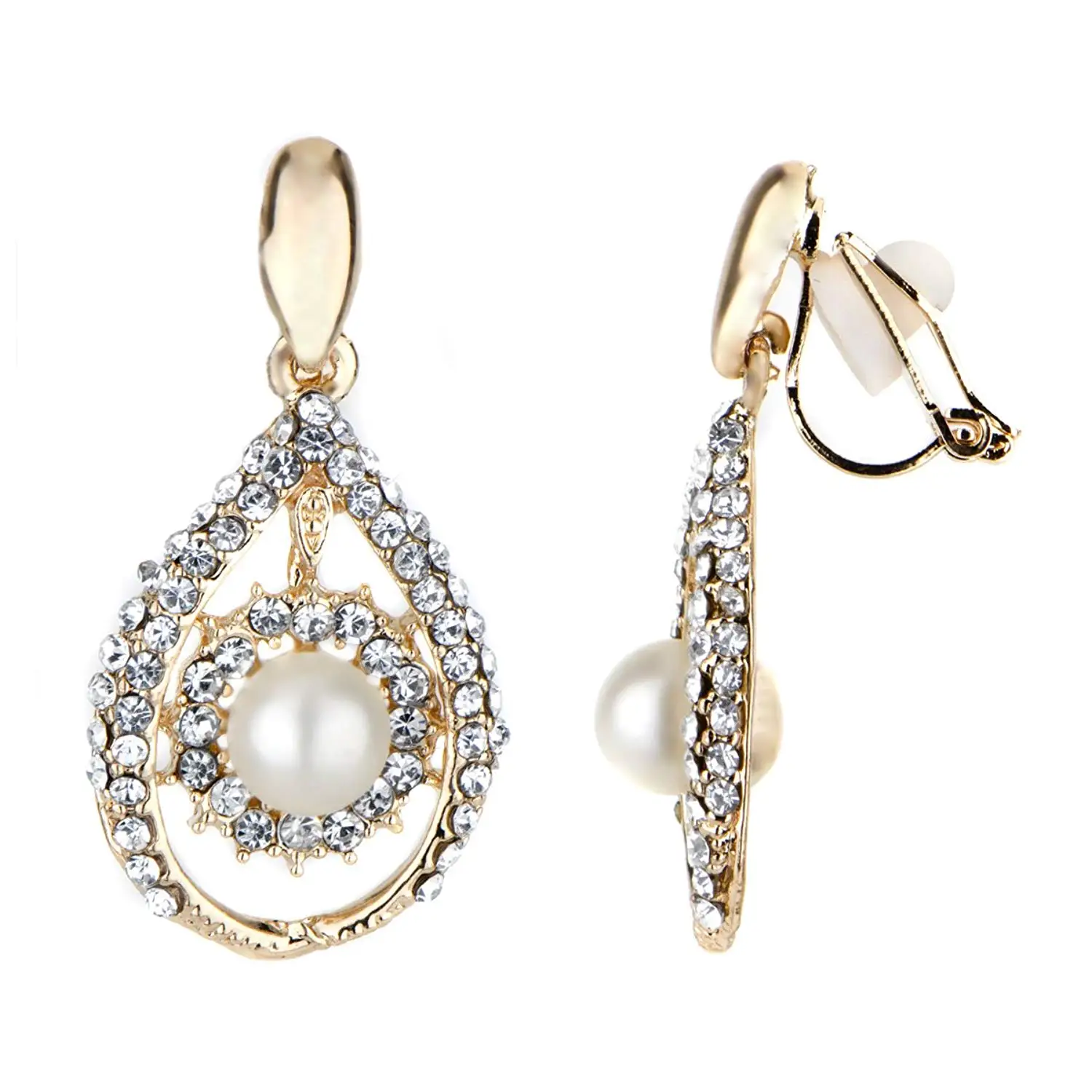 Pearl Earrings Clip On Find Deals Get Quotations Madeline S Fancy Goldtone Imitation Pearl Tear Drop Clip On Earrings
