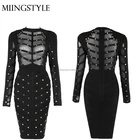 2017 black Madi Dresses Women long sleeve Lady stud Bandage Dresses