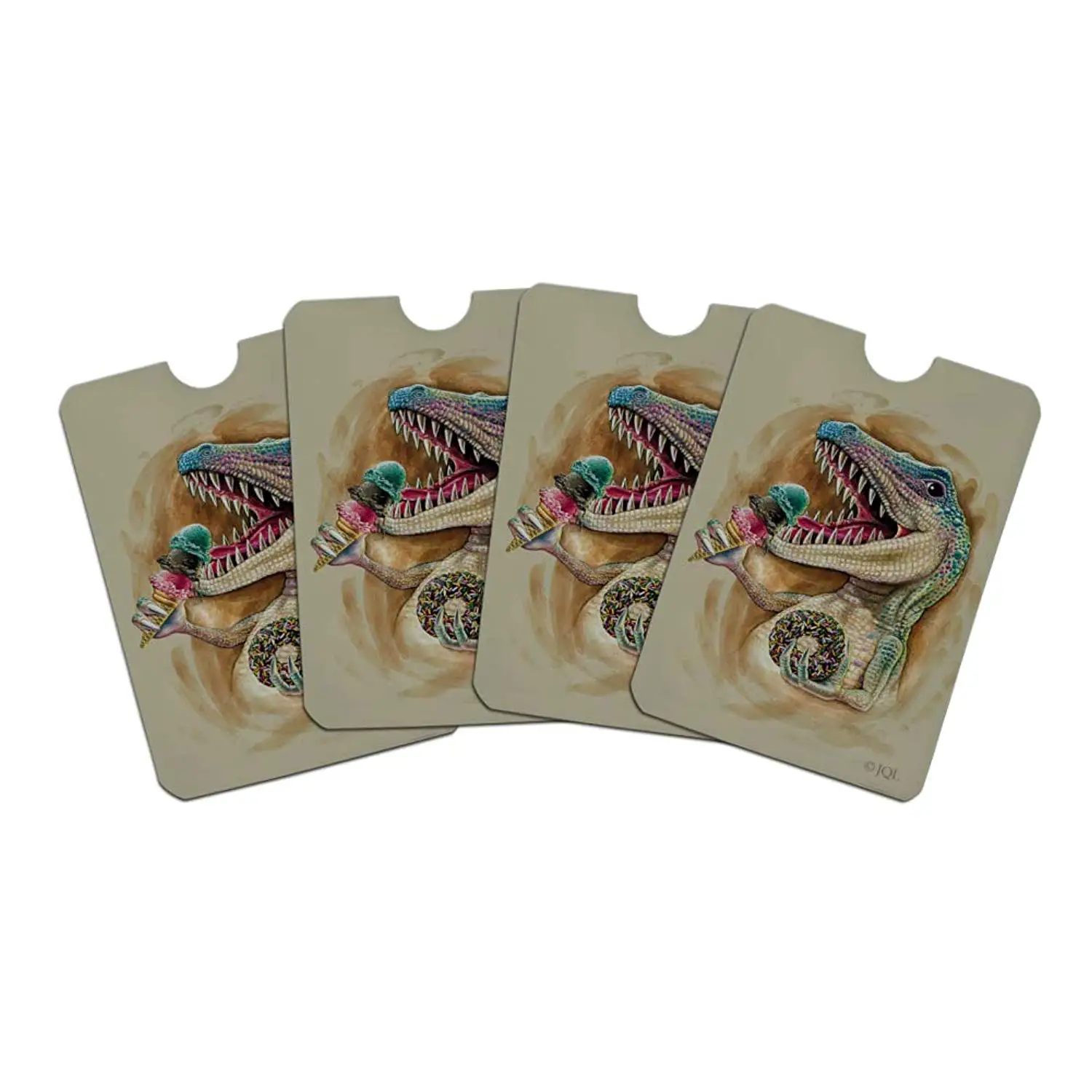 T-Rex Dinosaur Donut Ice Cream Funny Jurassic Junkie Credit Card RFID Blocker Holder Protector Wallet Purse Sleeves Set of 4
