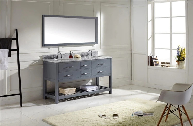 Gabinete De Baño De Madera Maciza,Doble Lavabo,Corto Tiempo De Entrega