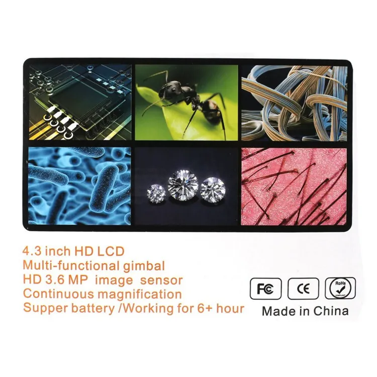  3.6MP LCD Display Electronic Digital Microscope with Adjustable Metal Stand Continuous Magnification' data-alt='G600 600X 4.3