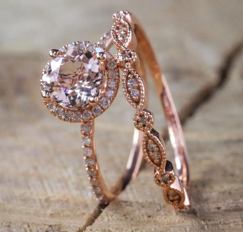 R349 Huilin fashion Wedding rings set diamond engagement rings 18k rose gold rings jewelry women