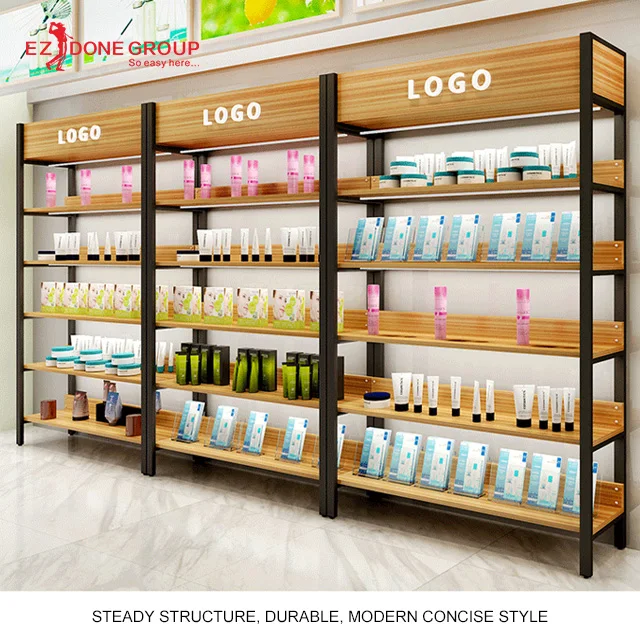 Good Quality Supermarket Display Ecofriendly Wood Shelves Beauty