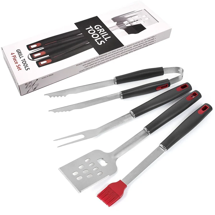  online 2019 Hot Sale  Professional Eco -friendly Food Grade 4pcs BBQ Utensil Set Stainless Steel Barbecue Tool Set