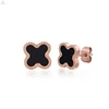 Wholesale Metal Jewelry Korea Lucky Double Cute Fancy Four Leaf Findings Stainless Steel Simple Rose Gold Plated Stud Earring