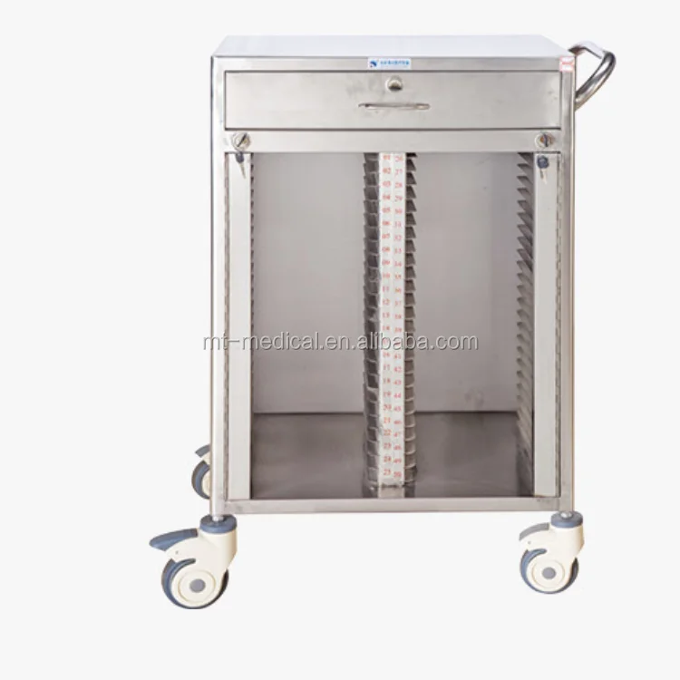 Hospital Medical Stainless Steel 25Case Nursing Patients Record Files Cart Trolley