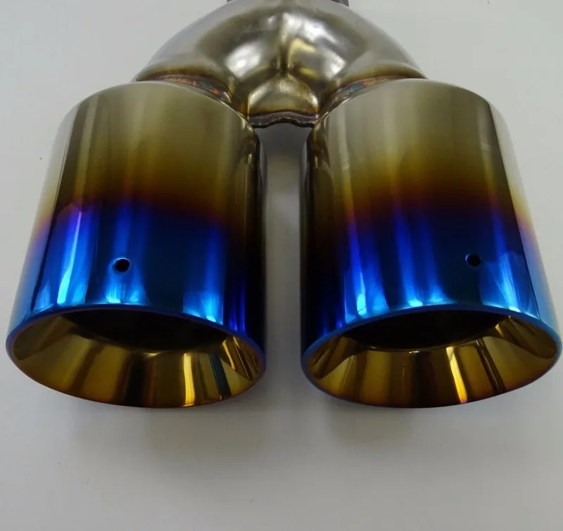 Blue Burnt Exhaust Duo Straight Tip Polished Stainless Steel 2.5"in 3.5