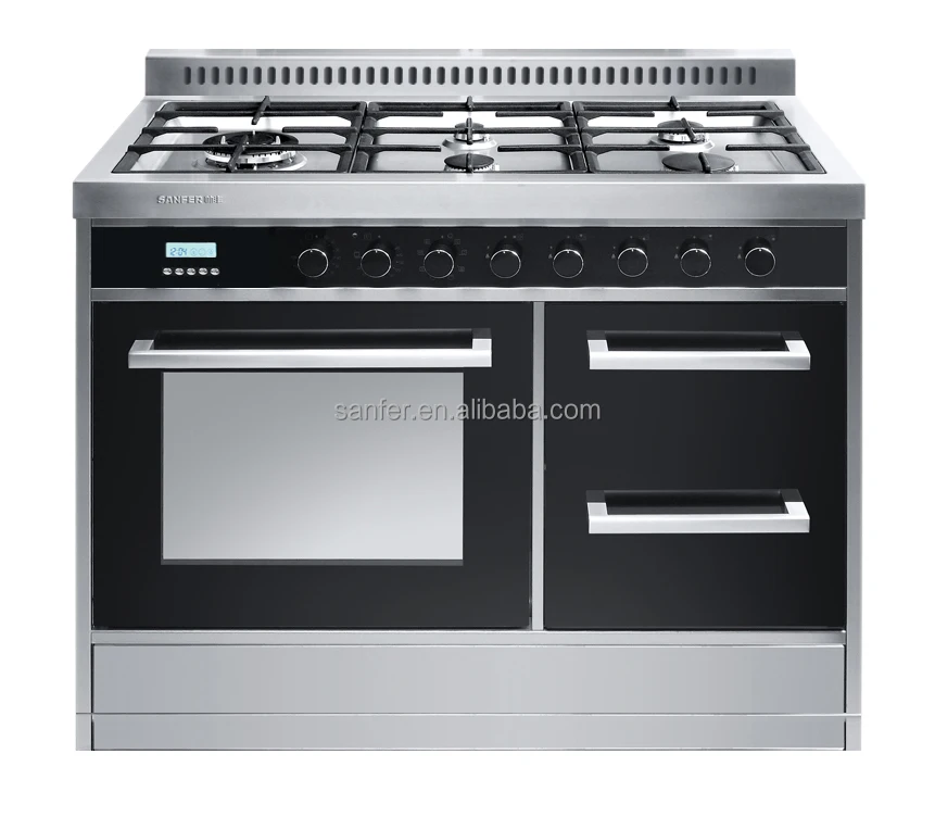 5 Burners Stainless Steel Free Standing Gas Stove With Electric Oven