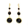 LS-D189 Wholesale fashion black onyx bezel earring with flower design