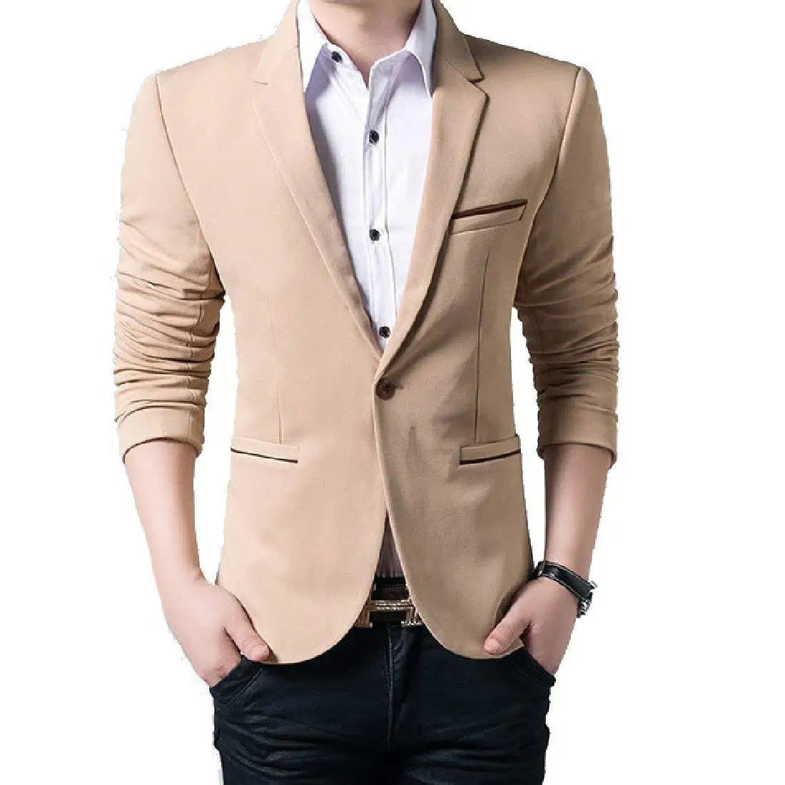WillingStart Mens Printing Lapel Premium Casual Plus Size 1 Button Outwear