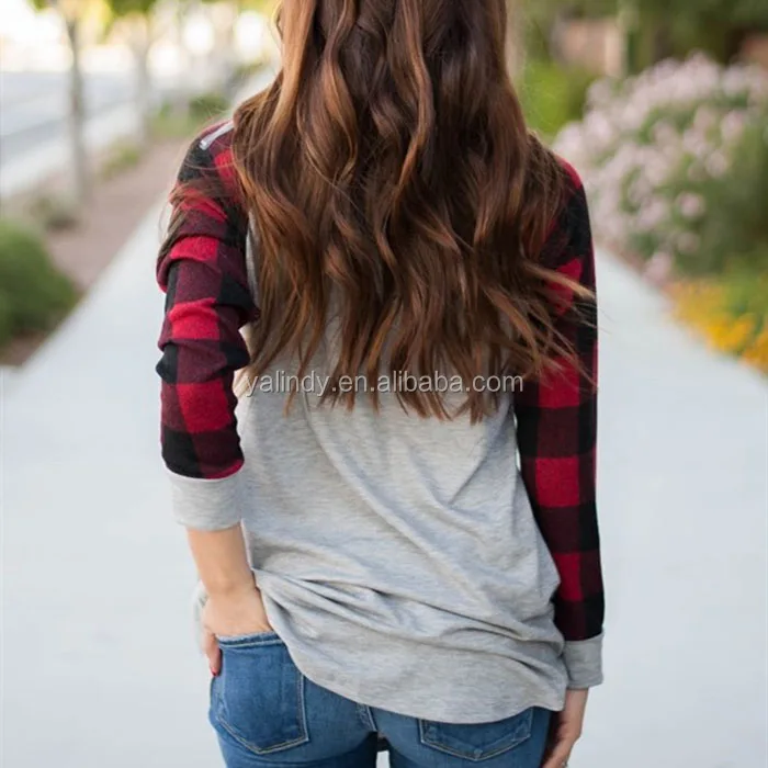 raglan with buffalo plaid sleeves