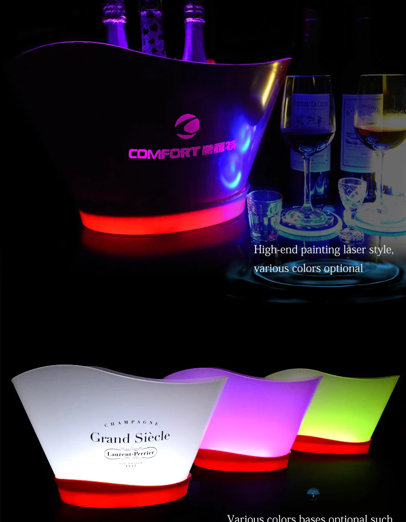 Custom Printed Ice Buckets 12l Big Capacity Engraved Led Ice Bucket