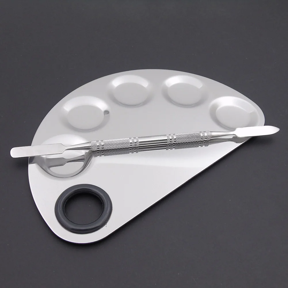 Stainless Steel Makeup Palette Plate Spatula Semi Circle Eyeshadow Nail ...