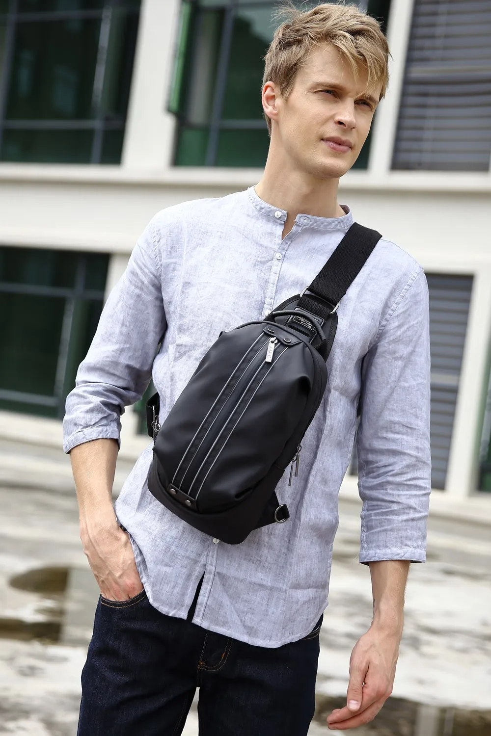 Simple Black Crossbody Chest Popular Small Waterproof Custom Korean Men ...